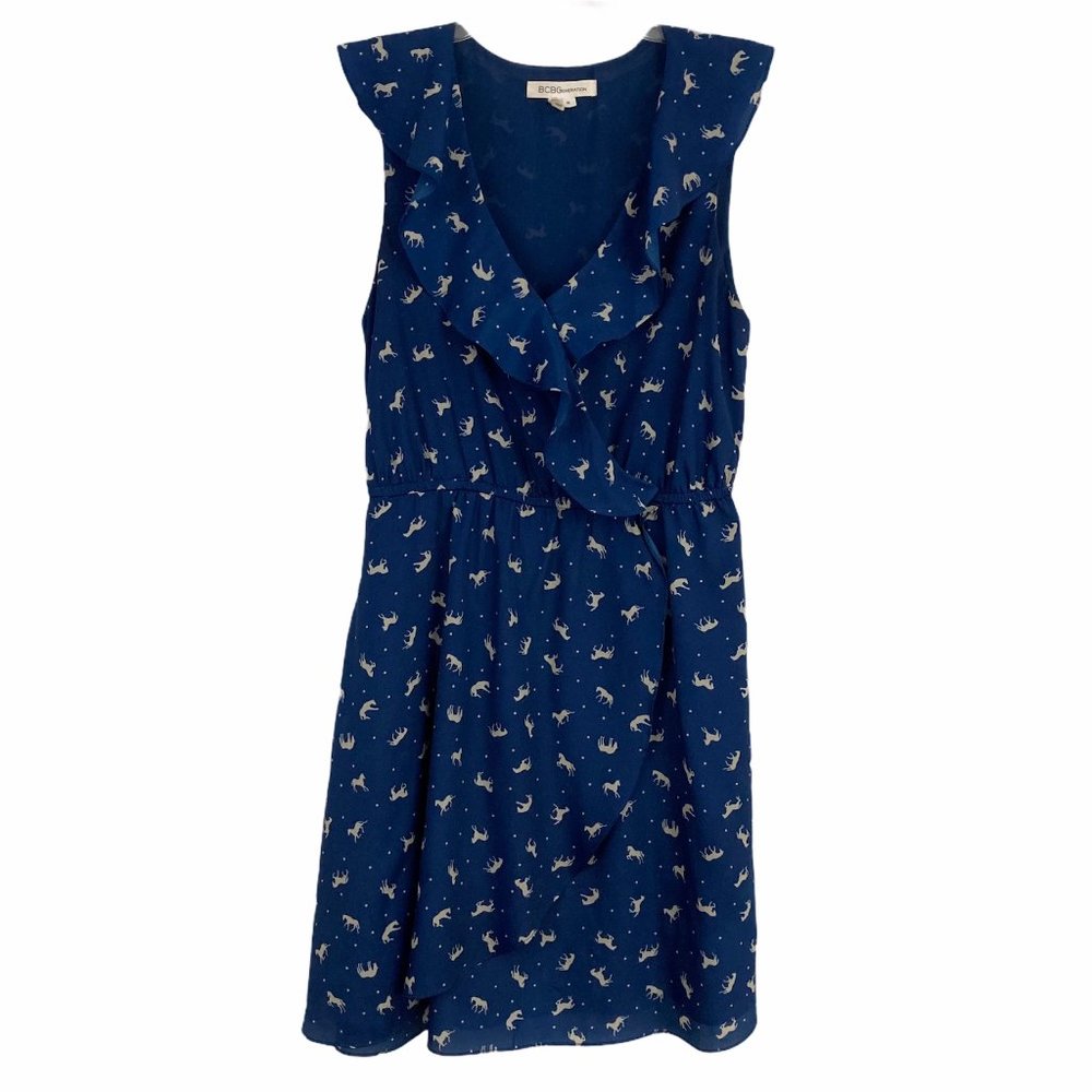 BCBGeneration Horse Print Surplice Dress Ruffles